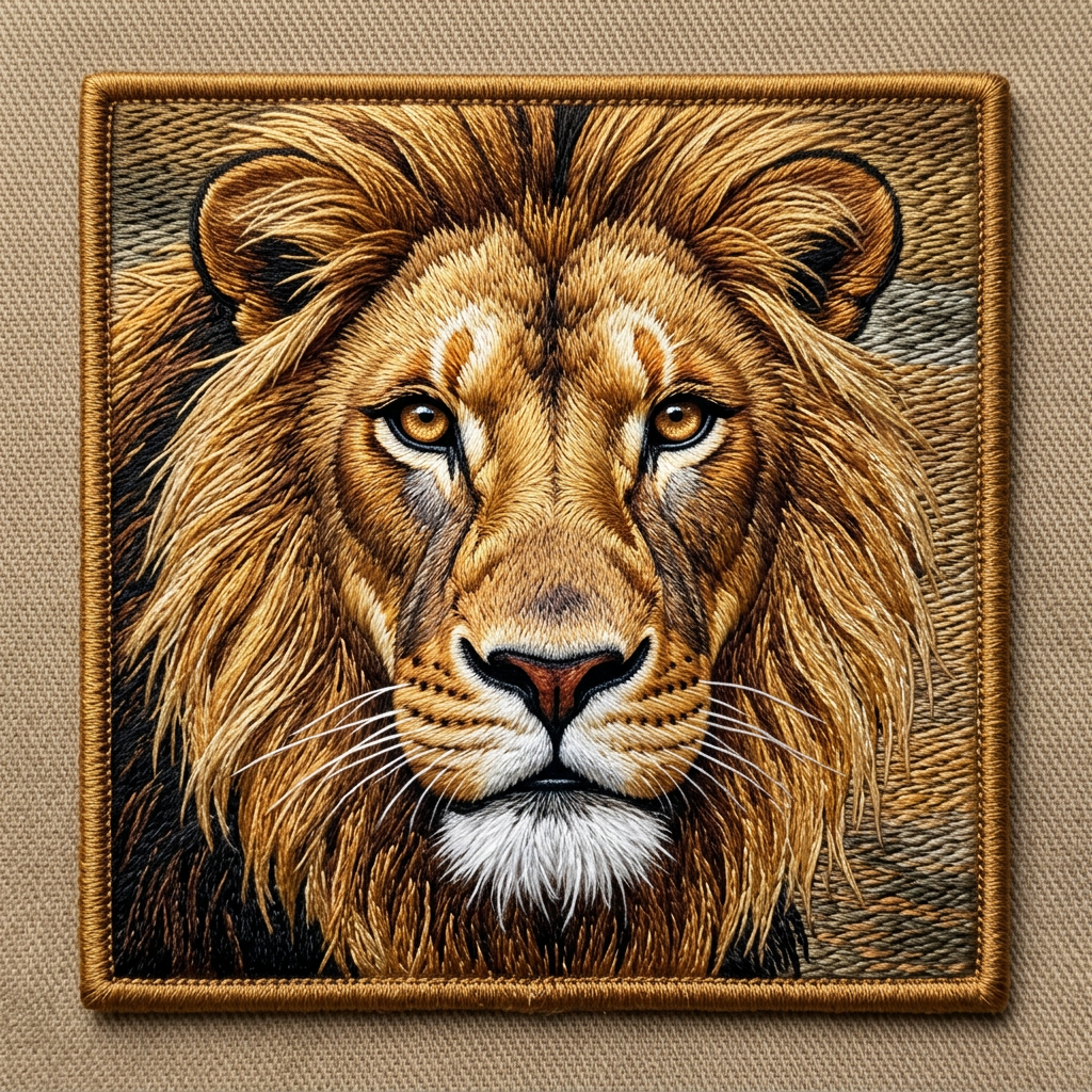 Embroidered Savannah Lion Portrait